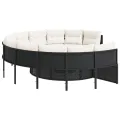 Canapé de jardin avec table coussins rond noir résine tressée