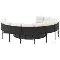 Canapé de jardin avec table coussins rond noir résine tressée