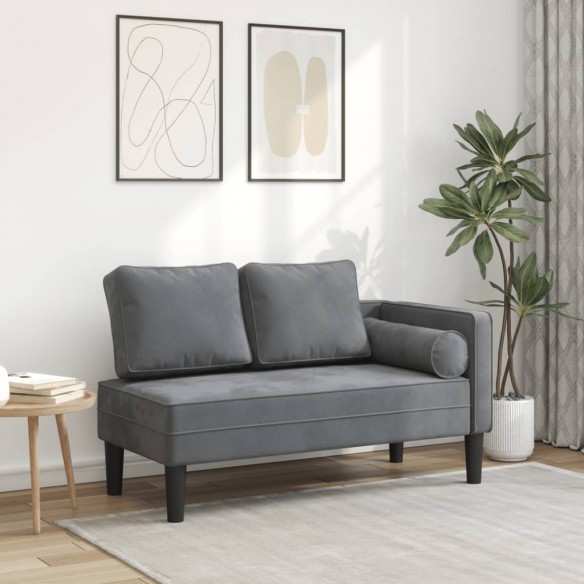 Chaise longue avec coussins gris foncé velours