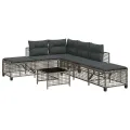 Salon de jardin d'angle avec coussins 3 pcs gris résine tressée