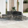 Salon de jardin d'angle avec coussins 3 pcs gris résine tressée