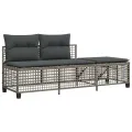 Salon de jardin d'angle avec coussins 3 pcs gris résine tressée