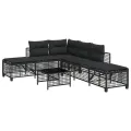 Salon de jardin d'angle 3 pcs avec coussins noir résine tressée