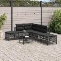 Salon de jardin d'angle 3 pcs avec coussins noir résine tressée