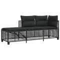 Salon de jardin d'angle 3 pcs avec coussins noir résine tressée
