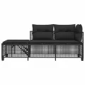 Salon de jardin d'angle 3 pcs avec coussins noir résine tressée