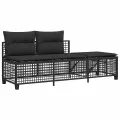 Salon de jardin d'angle 3 pcs avec coussins noir résine tressée