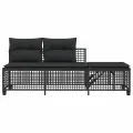 Salon de jardin d'angle 3 pcs avec coussins noir résine tressée
