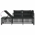 Salon de jardin d'angle 3 pcs avec coussins noir résine tressée