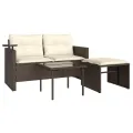 Salon de jardin avec coussins 3 pcs marron résine tressée