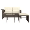 Salon de jardin avec coussins 3 pcs marron résine tressée