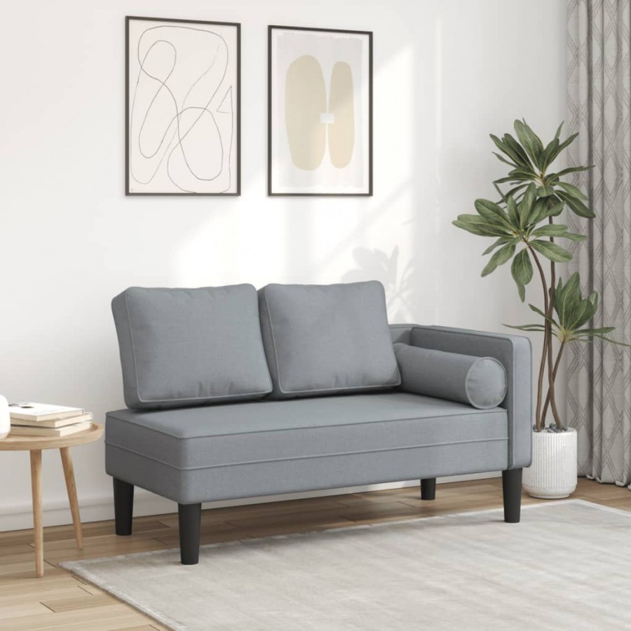 Chaise longue avec coussins gris clair tissu