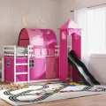Lit superposé sans matelas avec toboggan et rideaux 90x190 cm