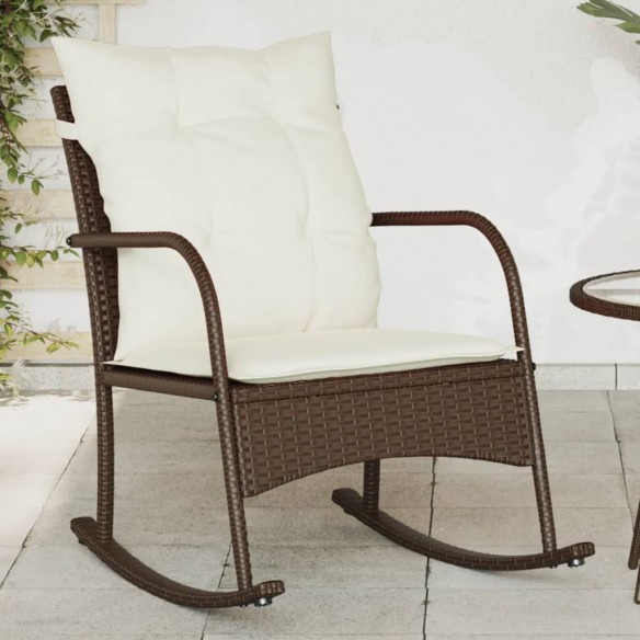 Chaise à bascule de jardin avec coussins marron résine tressée