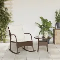 Chaise à bascule de jardin avec coussins marron résine tressée