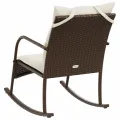 Chaise à bascule de jardin avec coussins marron résine tressée