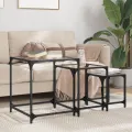 Tables basses gigognes 3 pcs dessus en verre transparent acier
