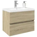 Ensemble de meubles de bain 2pcs céramique et bois d'ingénierie
