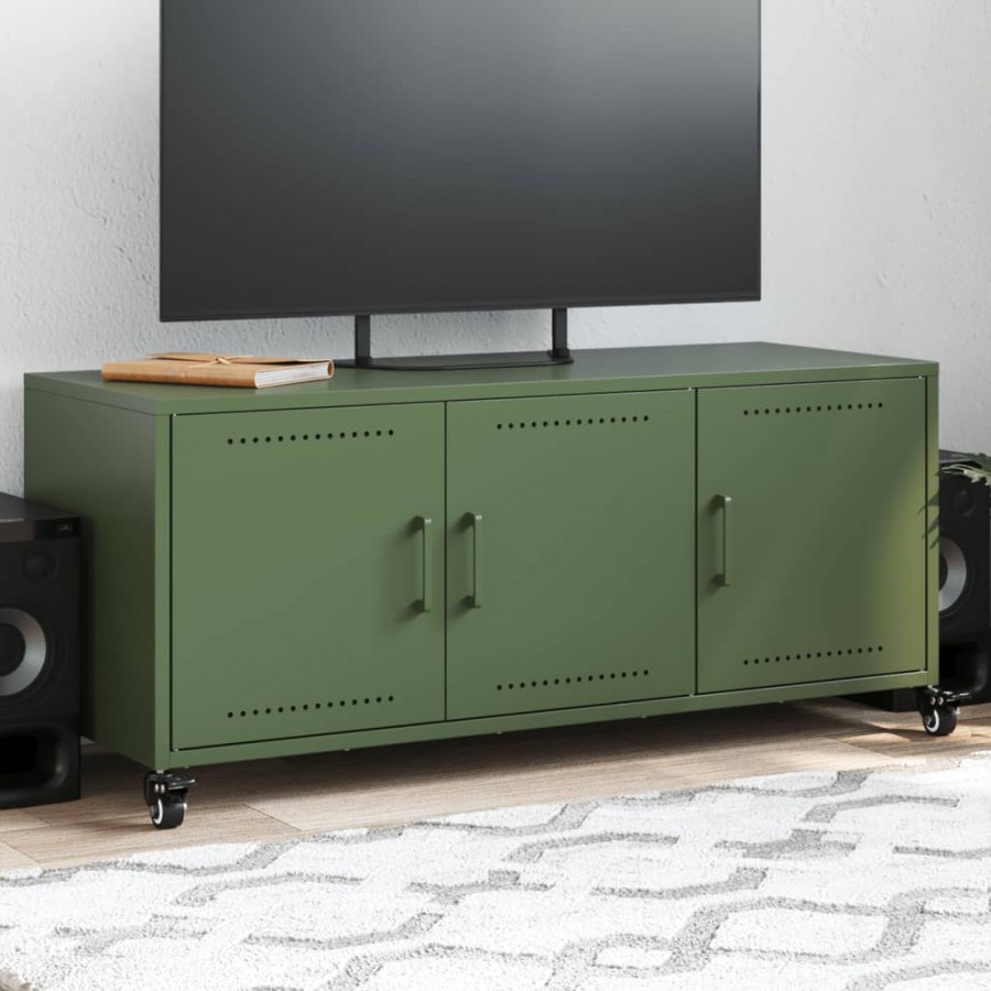 Meuble TV vert olive 100,5x39x43,5 cm acier