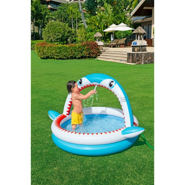 Bestway Piscina Gonfiabile per Bambini 2 Anelli Squalo Spruzzatore 163