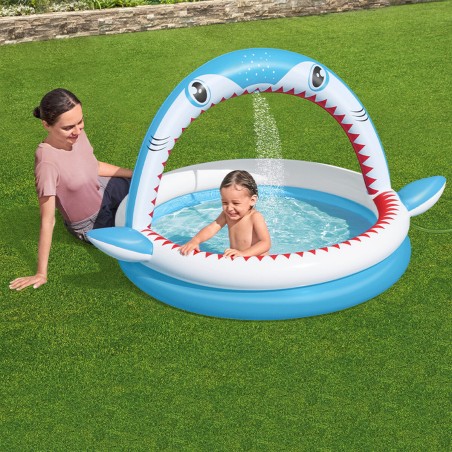 Bestway Piscina Hinchable Infantil 2 Aros Tiburon Aspersor 163x127x92