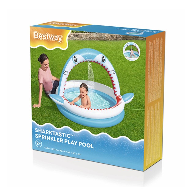 Bestway Piscina Hinchable Infantil 2 Aros Tiburon Aspersor 163x127x92