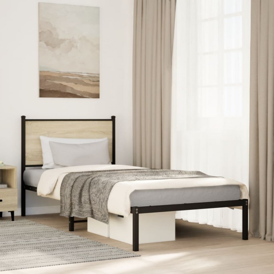 Cadre de lit en métal sans matelas chêne sonoma 75x190 cm