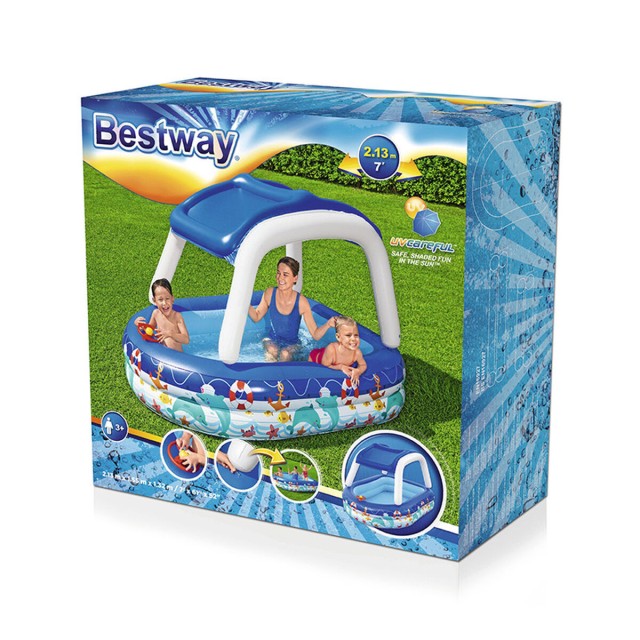 Bestway Piscina Gonfiabile Bambini Tetto Rimovibile Barca con Volante