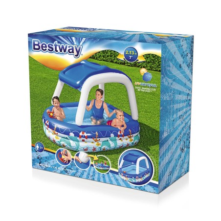 Bestway Aufblasbares Kinderpool Abnehmbares Dach Boot mit Lenkrad 213x