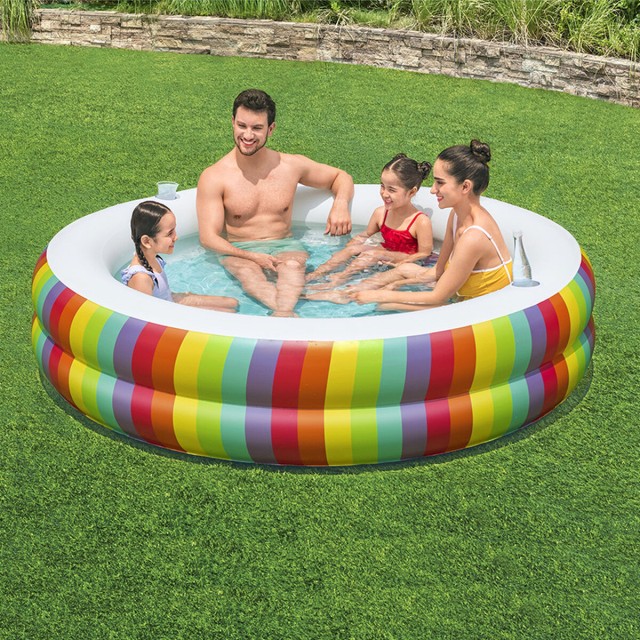 Bestway Piscina per Bambini 2 Anelli Arcobaleno 206x206x51 cm +6 Anni