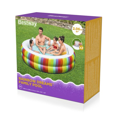 Bestway Piscine Enfant 2 Arceaux Arc-en-ciel 206x206x51cm +6 Ans Jardi