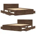 Cadre de lit et tête de lit sans matelas chêne marron 120x190cm