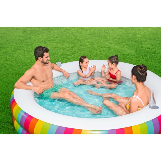 Bestway Piscina per Bambini 2 Anelli Arcobaleno 206x206x51 cm +6 Anni