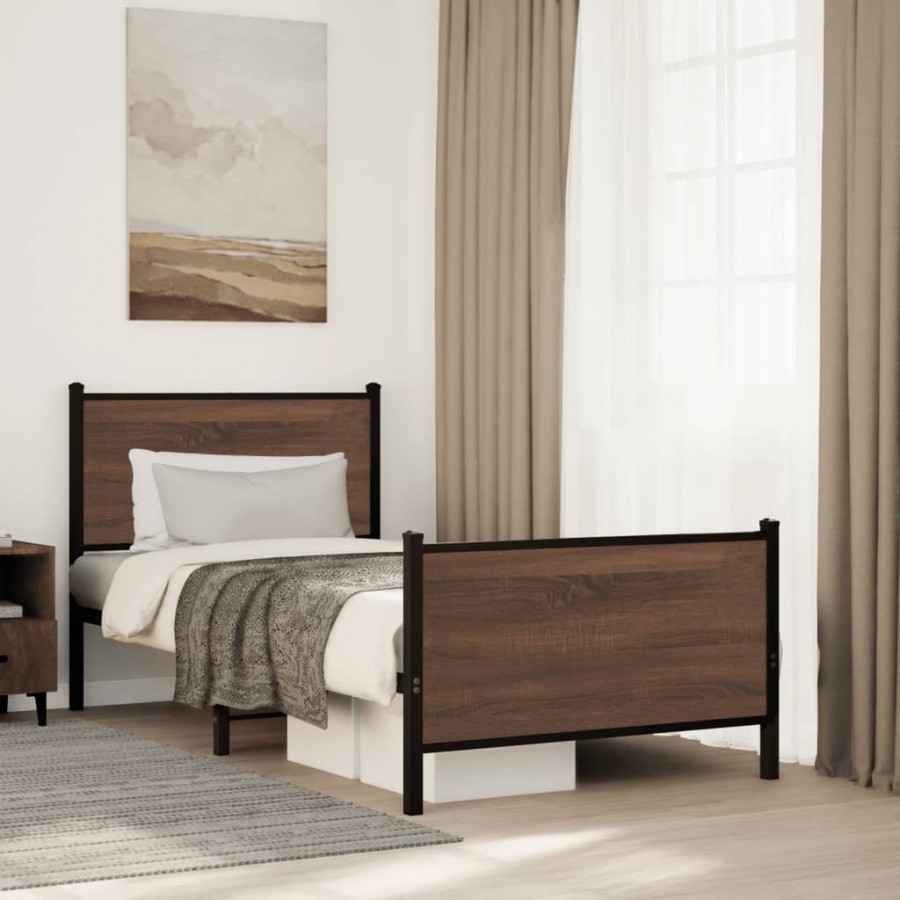 Cadre de lit en métal sans matelas chêne marron 75x190 cm