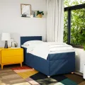 cadre de lit avec matelas Bleu 90x200 cm Tissu