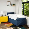 cadre de lit avec matelas Bleu 90x200 cm Tissu