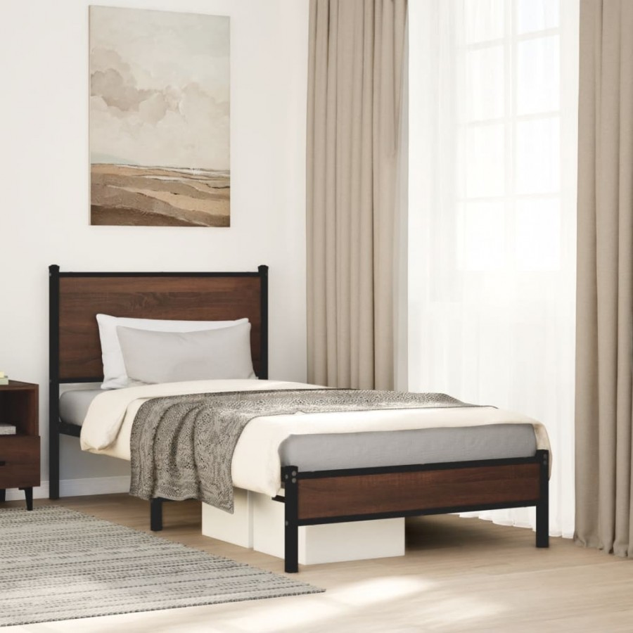 Cadre de lit en métal sans matelas chêne marron 80x200 cm