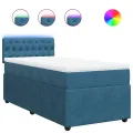cadre de lit avec matelas bleu 80x200 cm velours