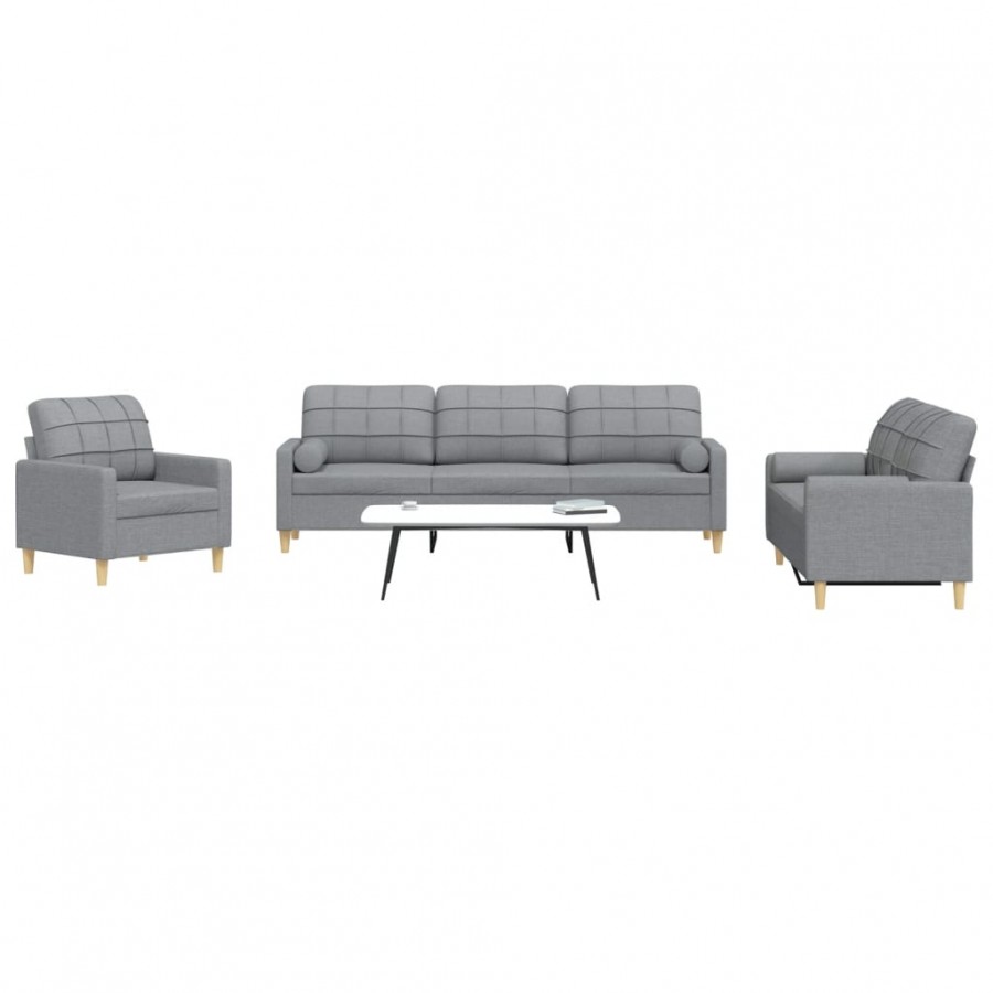 Ensemble de canapés 3 pcs coussins décoratifs gris clair tissu