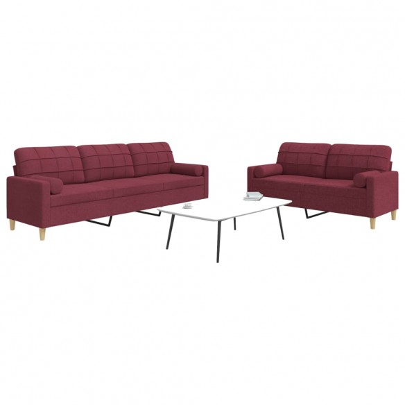 Ensemble de canapés 2 pcs coussins décoratifs bordeaux tissu