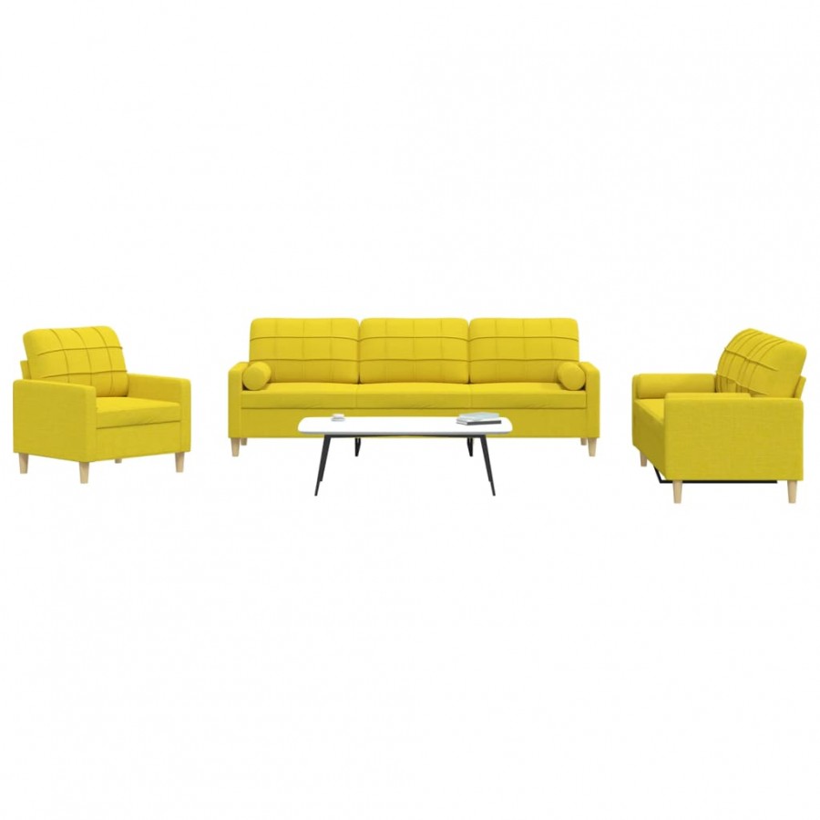 Ensemble de canapés 3 pcs coussins décoratifs jaune clair tissu