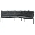 Canapé de jardin avec coussins forme de L noir acier textilène
