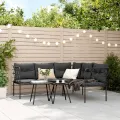 Canapé de jardin avec coussins forme de L noir acier textilène