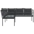 Canapé de jardin avec coussins forme de L noir acier textilène