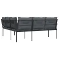 Canapé de jardin avec coussins forme de L noir acier textilène