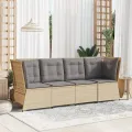 Canapé d'angle de jardin avec coussins beige résine tressée