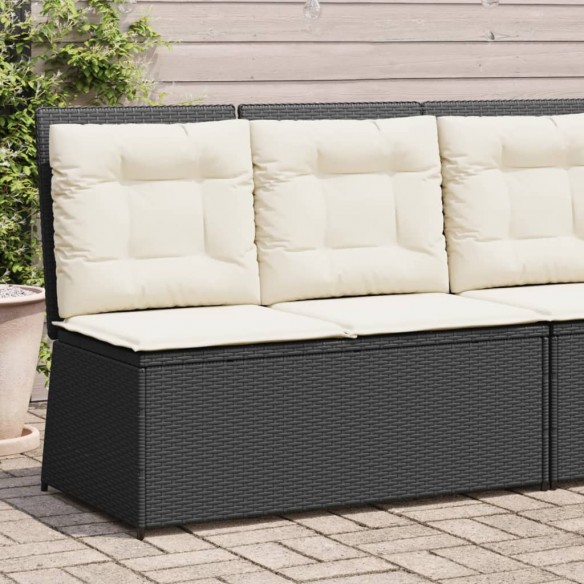 Banc inclinable de jardin avec coussins noir résine tressée