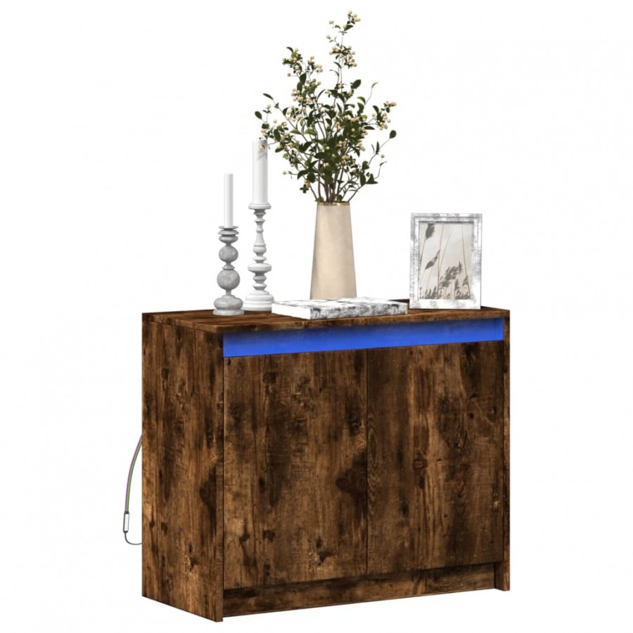 Buffet avec LED chêne fumé 72x34x61 cm bois d'ingénierie