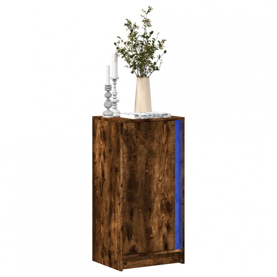 Buffet avec LED chêne fumé 42,5x34x85 cm bois d'ingénierie