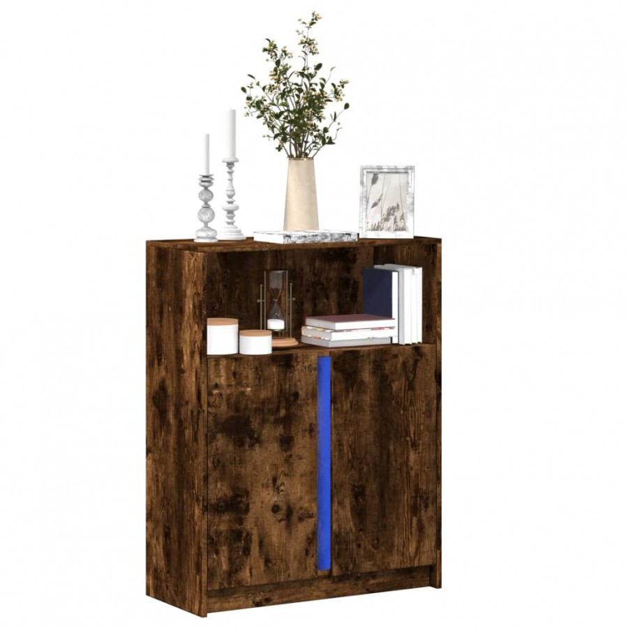 Buffet avec LED chêne fumé 77x34x100 cm bois d'ingénierie